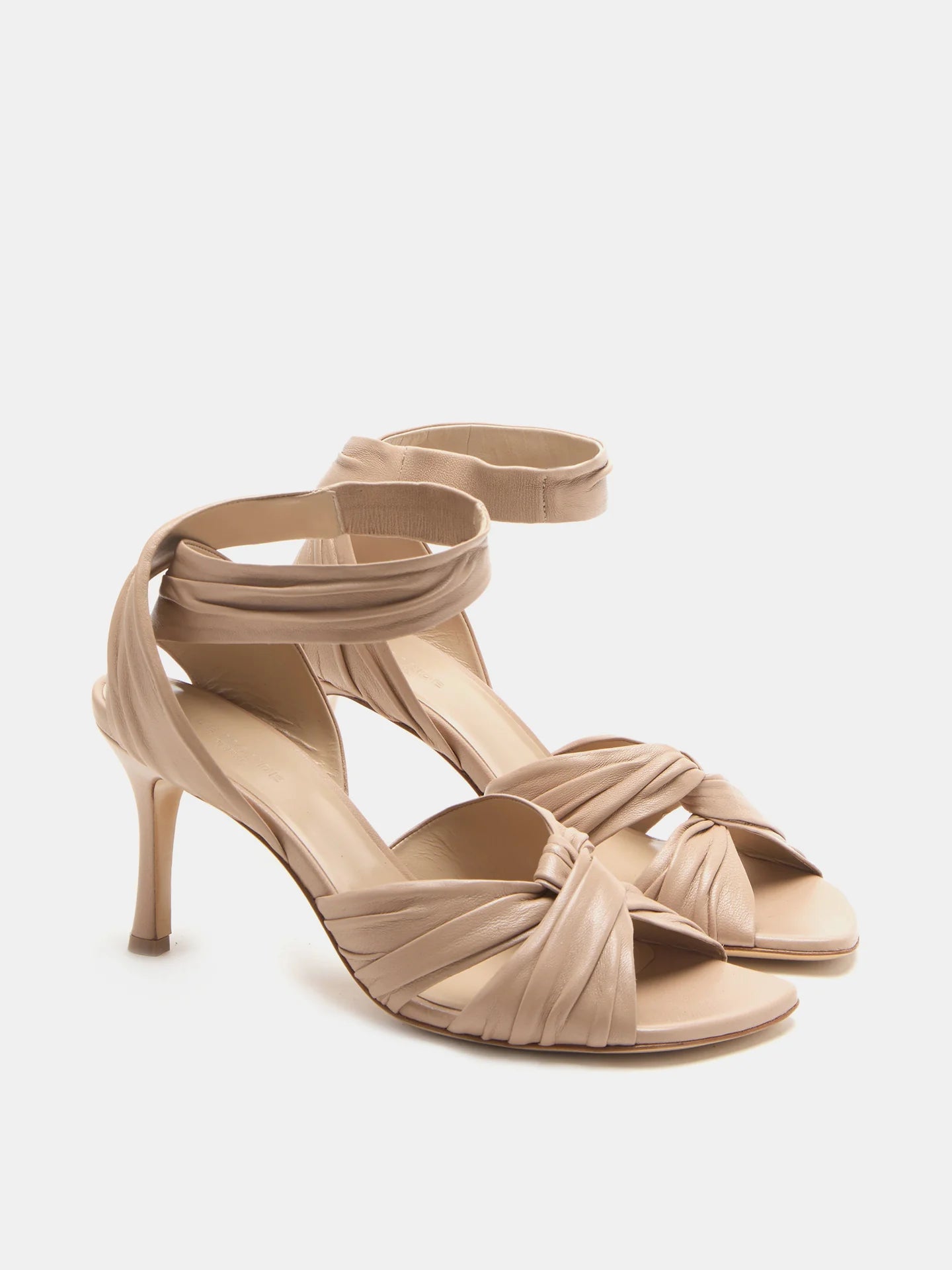 Close-up of Antonia Pump in Fawn highlighting the cushioned calf leather insole and 80mm heel.