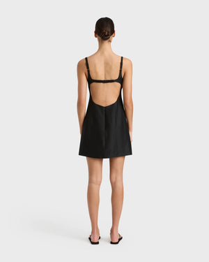 Bormio Exposed Back Mini Dress in Black