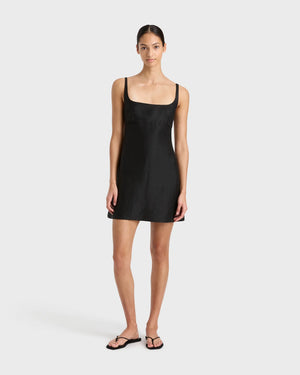 Bormio Exposed Back Mini Dress in Black