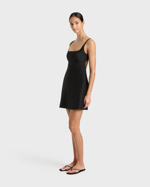 Bormio Exposed Back Mini Dress in Black