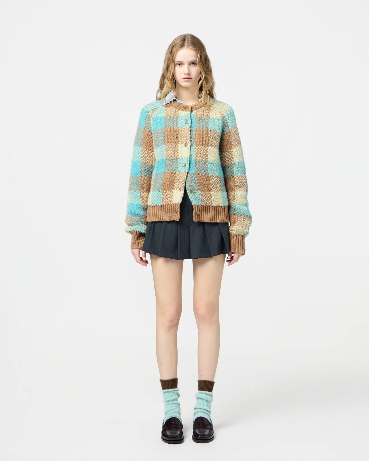 Buffalo Plaid Cardigan in Glacier - Stylish raglan sleeves and versatile design ideal for everyday wear.