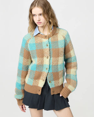Buffalo Plaid Cardigan in Glacier - Elevated fashion piece by Guest in Residence, combining comfort and style.