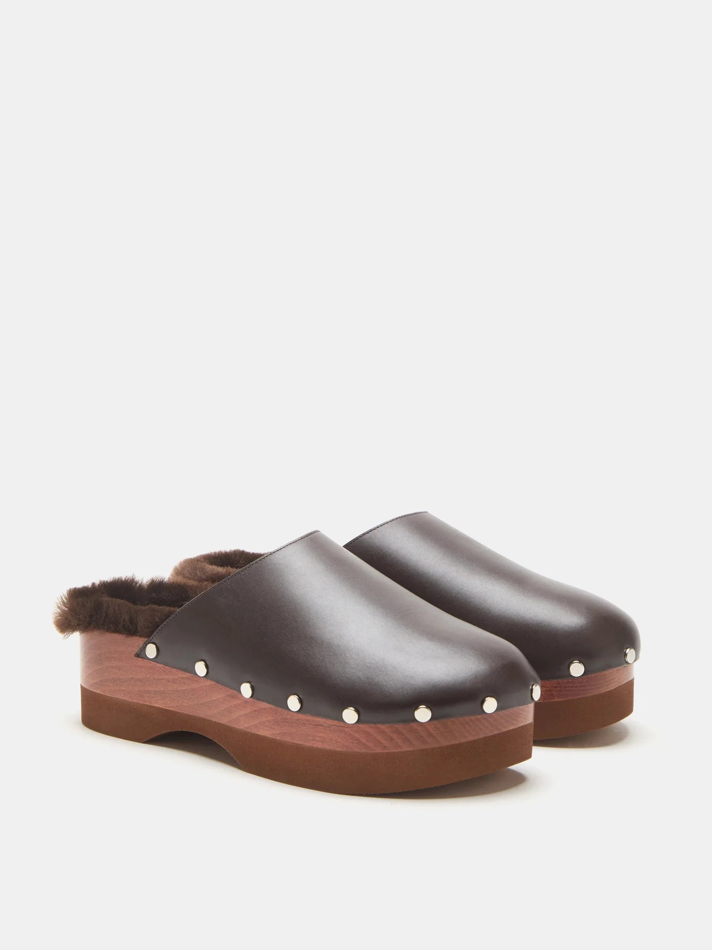 Elegant Mink Brown Clog by Le Monde Béryl with a comfortable 50mm platform sole and anti-slip rubber grip, perfect for casual wear.