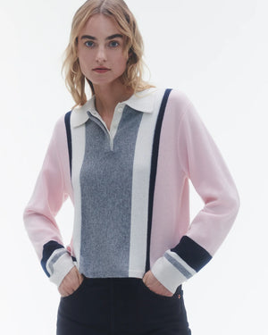 Cropped Stripe Rugby in Powder Pink Combo