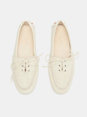 Driver Moccasin in Ecru Embroidered Leather