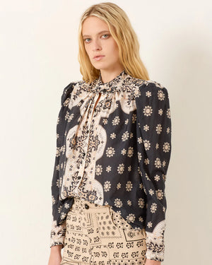 Alix of Bohemia's Artemis Bronco Bandana Shirt displayed on a model.
