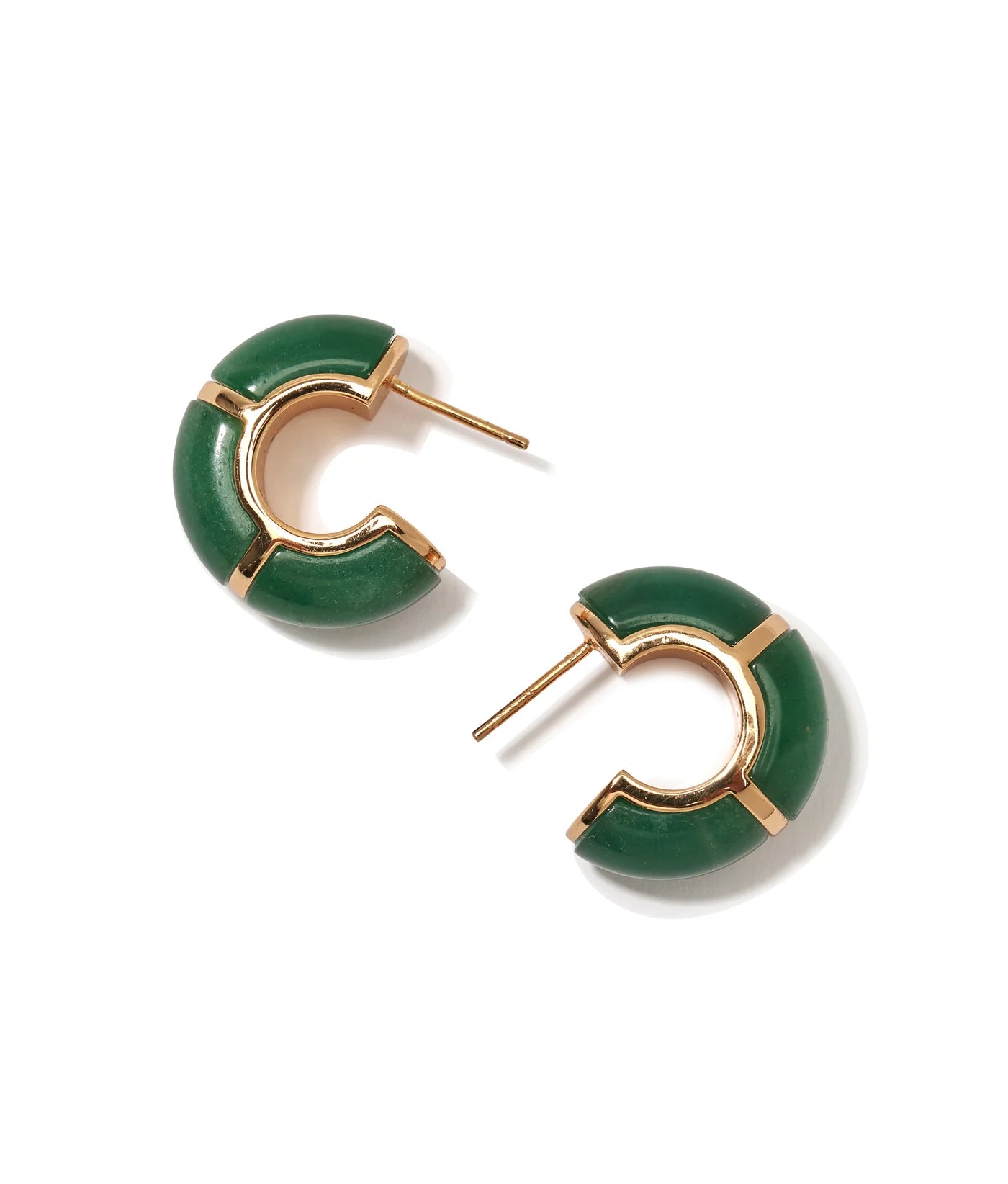 Lifestyle image of Zellige Hoops in Green Jade worn by a model, highlighting the elegant design.