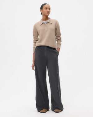 Back view of the Dylan Corduroy Pant in Charcoal Heather Grey featuring large back pockets and a relaxed fit.