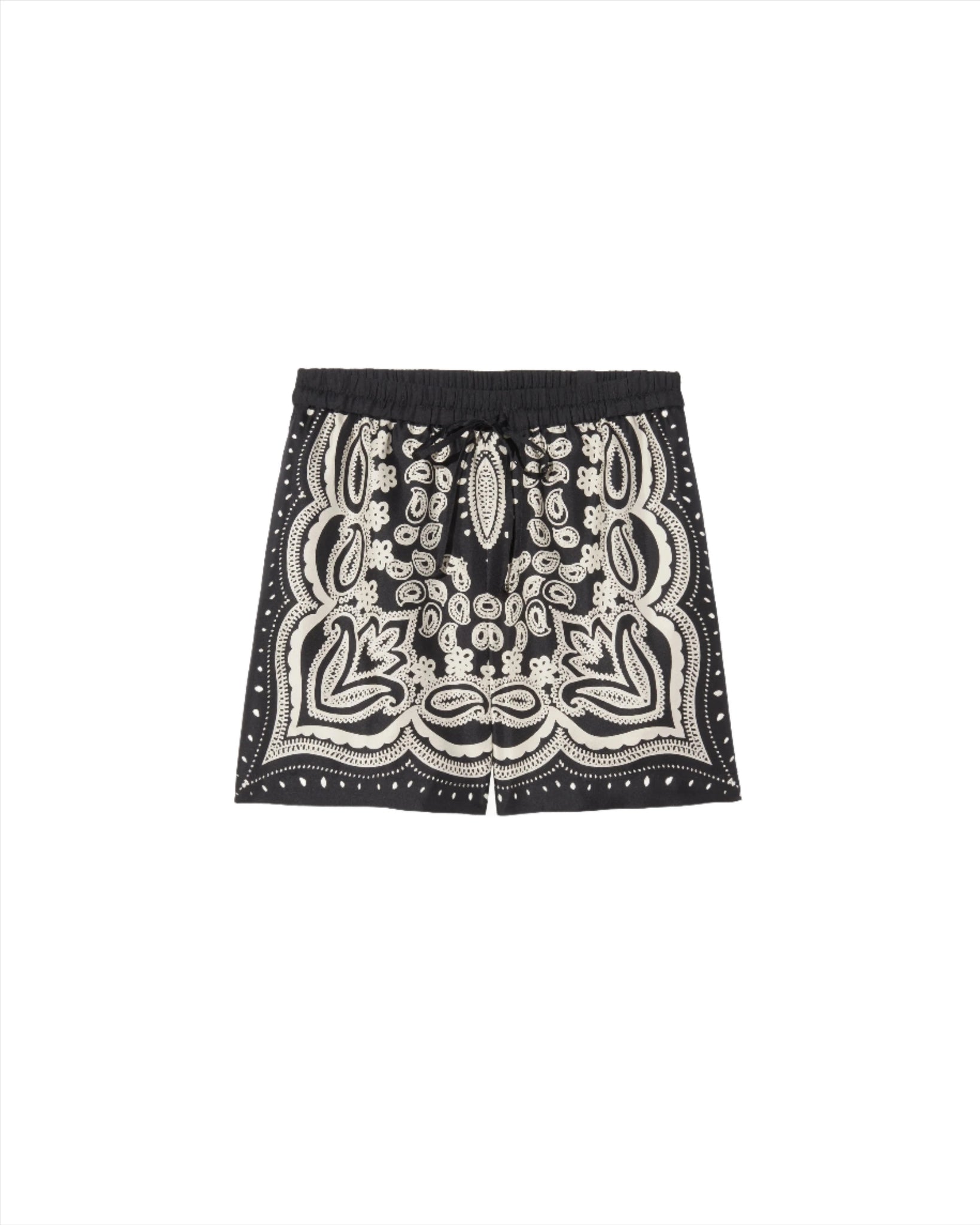 Frances Printed Silk Short in Black/Ivory Bandana