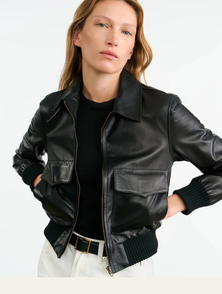 WOMAN WEARING LEATHER jacket