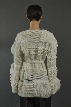 Heirlome Vida Cardigan in Cream, featuring a cozy belted silhouette made from luxurious silk and cashmere.