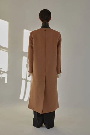 The Lilli Coat in Camel with the matching Danica Shawl attached at the back neck.