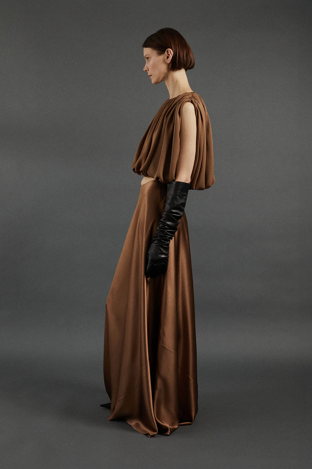 The Heirlome Penelope Top in Sepia styled with the Antonia Skirt in Sepia for a complete outfit.