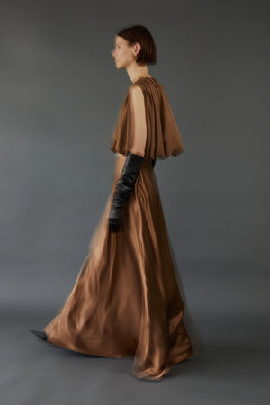 Flat lay of the Heirlome Penelope Top in Sepia, beautifully arranged with matching accessories.