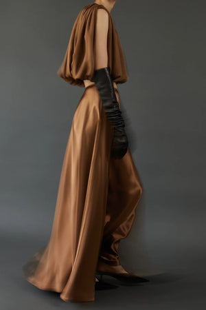 Flat lay of Antonia Skirt in Sepia showcasing its elegant silhouette.