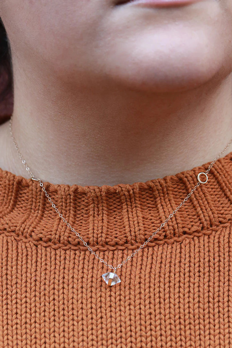 14K Gold Baby Herkimer Diamond Adjustable Necklace
