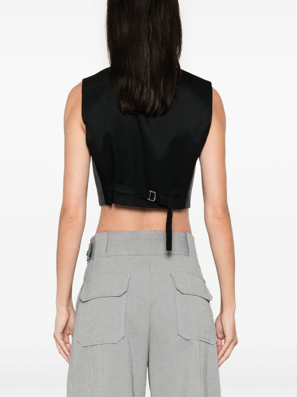 Adesso Cropped Stretch Wool Waistcoat in Grey