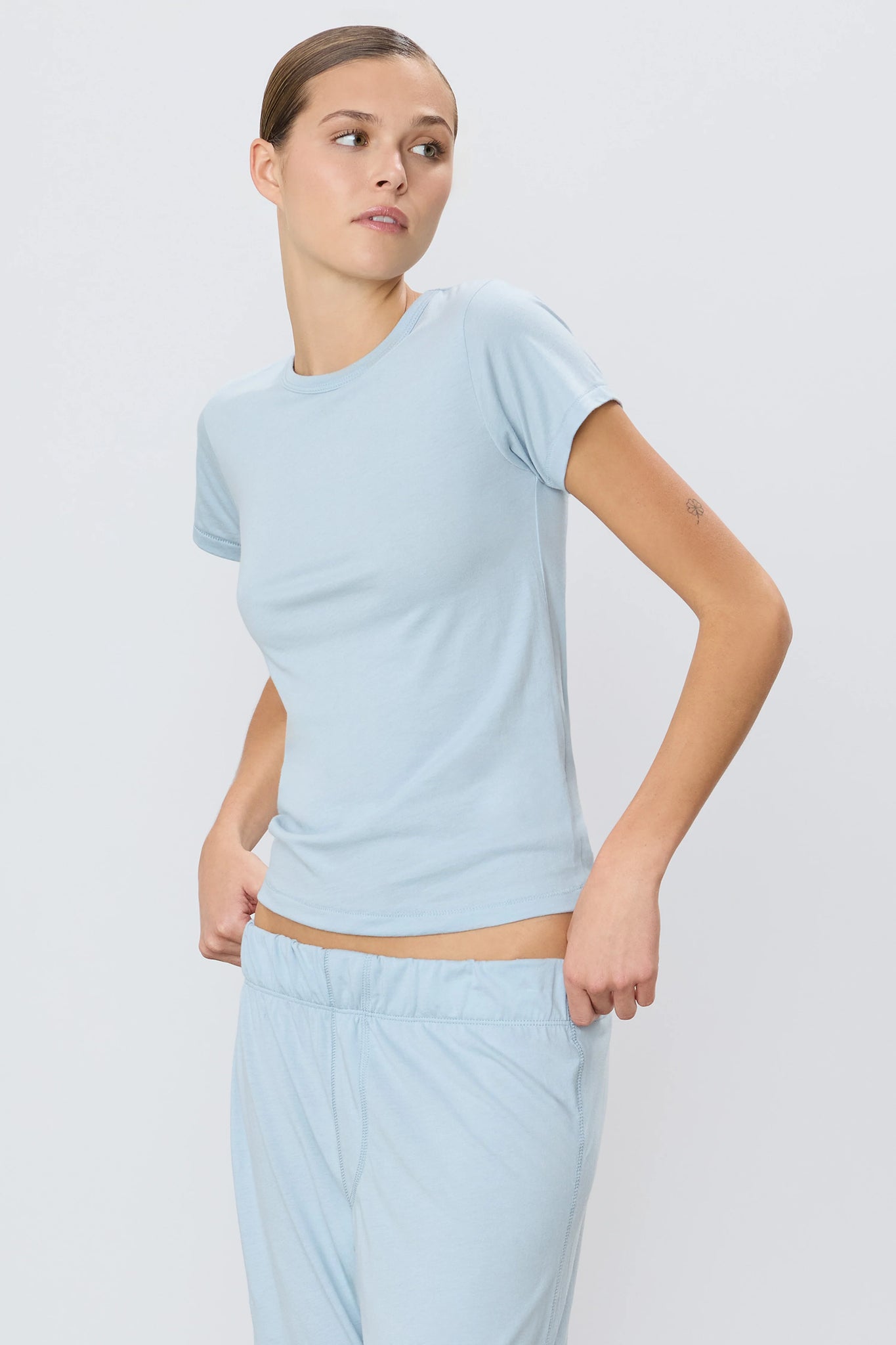 Fitted Crewneck Short Sleeve T-Shirt in Dusty Blue