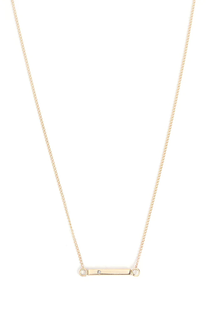 14K Gold Bar with White Diamond Necklace
