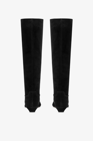 Bettina Boot in Black Suede displayed against a neutral background, emphasizing its trendy design and Italian craftsmanship.
