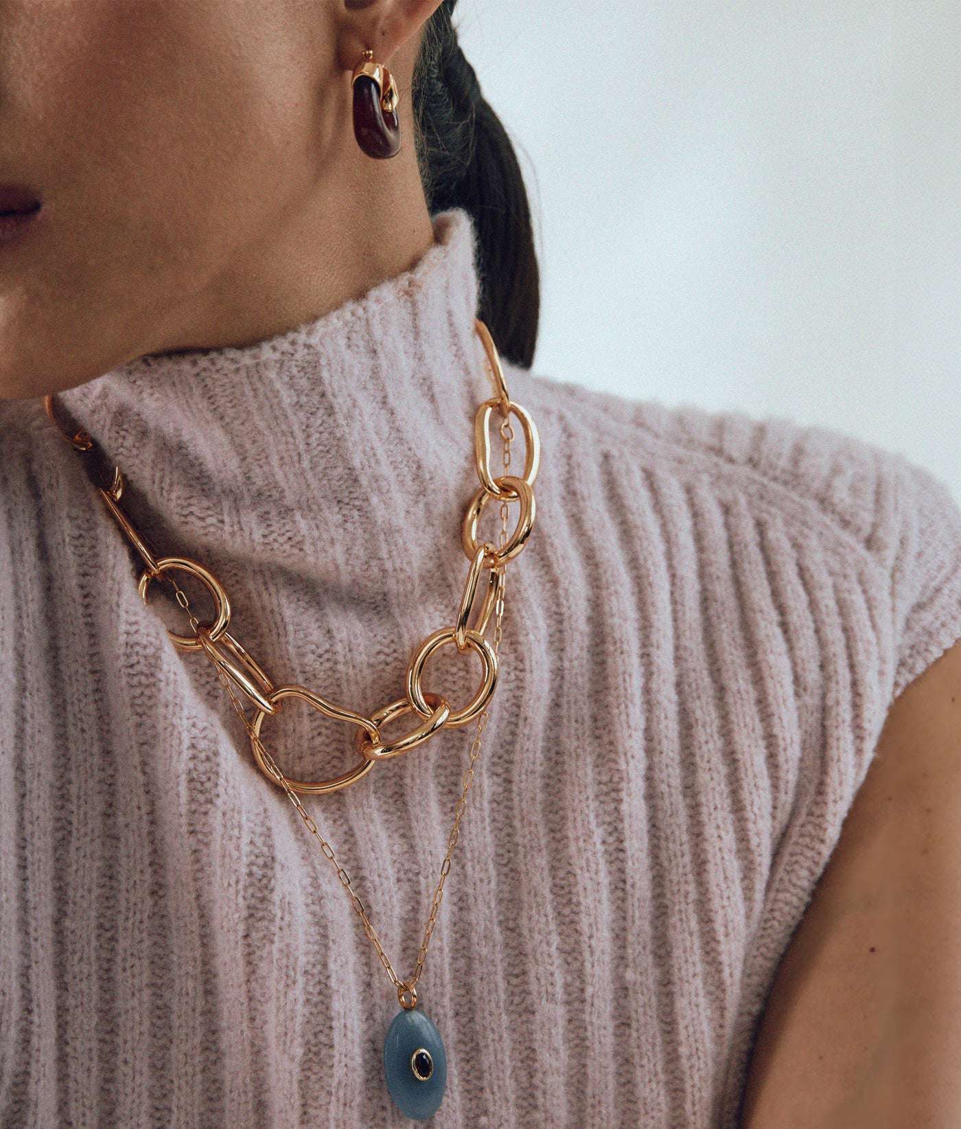 Mini Organic Hoops in Currant - Stylish smaller drop hoop earrings in gold and currant resin, designed by Lizzie Fortunato.