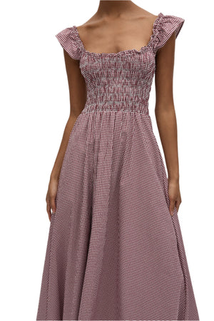 Eudora Midi Dress in Gingham Deep Red