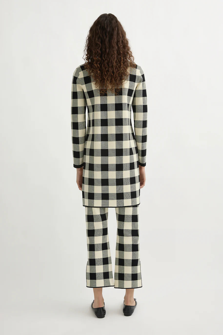 Back view of Pippa Cardigan in Heritage Plaid, highlighting the textured knit fabric from Posse.