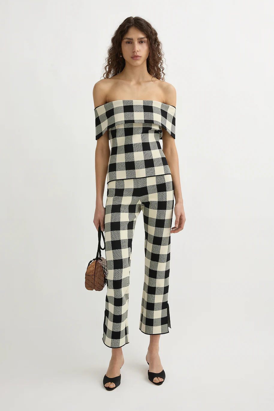 Close-up view of the Pippa Strapless Top in Heritage Plaid, showcasing its short sleeves and comfortable fit.