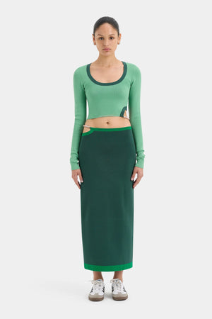 Salvador Beaded Midi Skirt in Forest Green