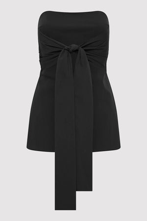 Gathered Strapless Tie Back Top in Black