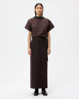 Forever and Always Shirt in Chocolate - stylish open back design with button closure