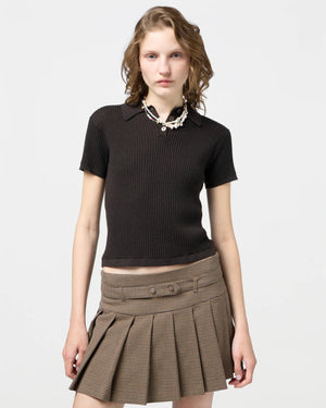 Side view of the Shrunken Polo in Burnt Cocoa, emphasizing its tailored fit and elegant color.