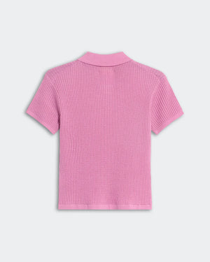 Flat lay of the Shrunken Polo in Rose revealing its soft texture and vibrant color.