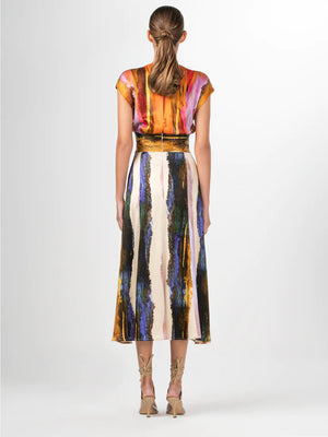 Ivanova Dress in Orange Orchid Abstract Stripes