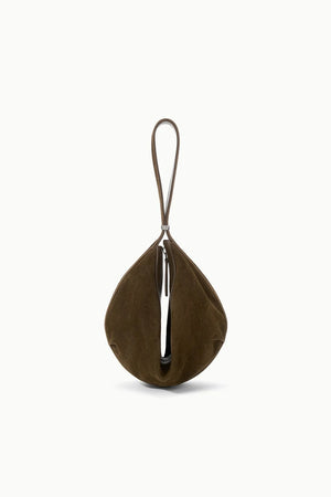 Close-up of Demy Shoulder Bag in Truffle featuring top zipper and unique clasp, a must-have accessory.