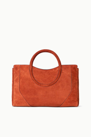 Close-up of the zip closure on the Maude Satchel in Auburn Suede.