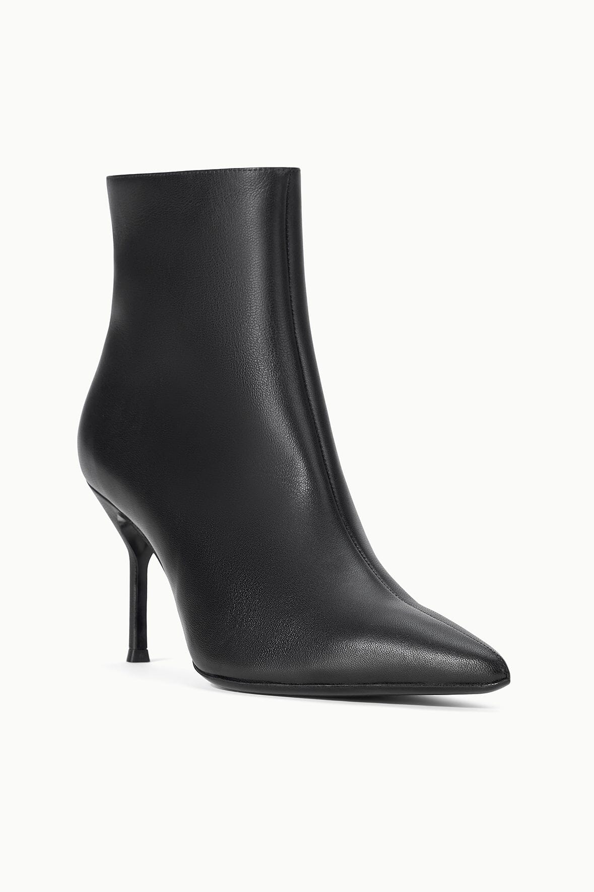 Elegant black Staud Sebastian Ankle Boot highlighting inside zip and luxurious cow leather.