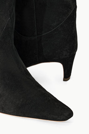 Full view of the Staud Western Wally Boot in Black Suede, perfect for Western-inspired outfits.