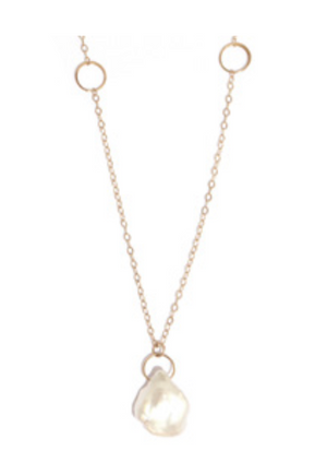 14K Yellow Gold Keshi Pearl Adjustable 16-18 Inch Necklace