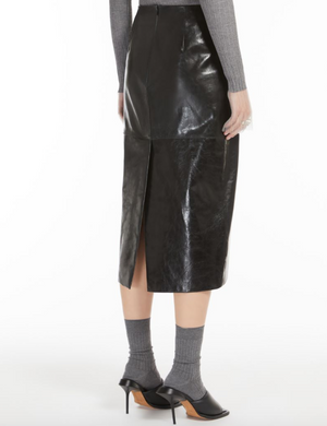 Bairo Nappa Leather Midi Skirt in Black