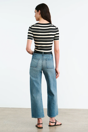 Oaklynn Silk Knit Sweater in Black/Ivory Stripe