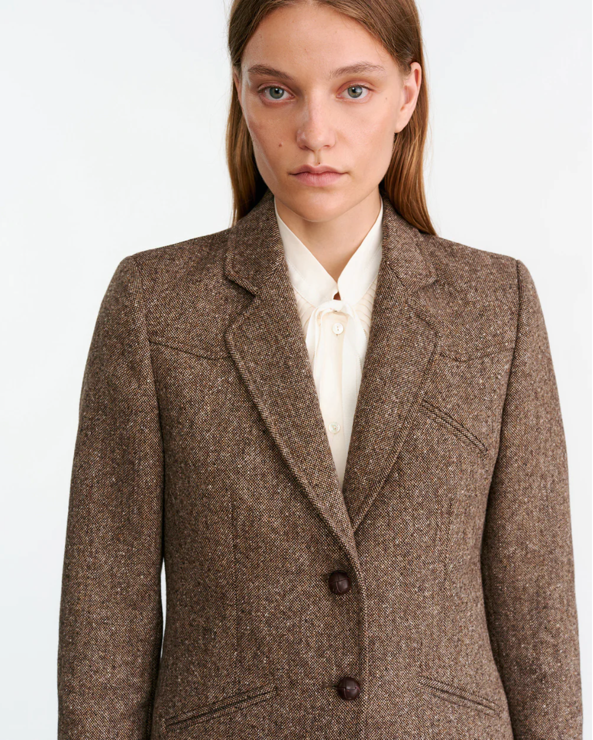 Interior view of the Lyon Jacket in Brown Donegal showing the fully lined design and inner chest pocket.