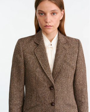 Interior view of the Lyon Jacket in Brown Donegal showing the fully lined design and inner chest pocket.