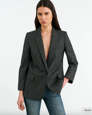 Back view of the Diane Blazer in Espresso Check by Nili Lotan, displaying the classic silhouette and fully lined interior.