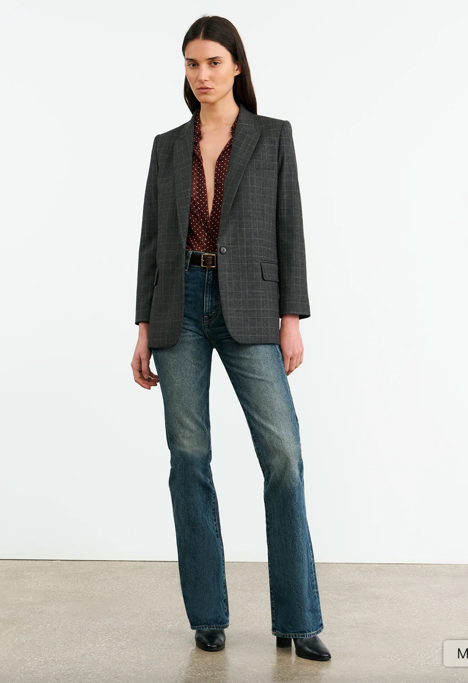 Close-up of the Diane Blazer in Espresso Check fabric detailing by Nili Lotan, highlighting the luxurious wool blend.
