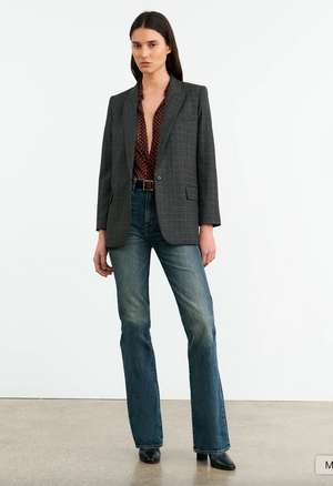 Close-up of the Diane Blazer in Espresso Check fabric detailing by Nili Lotan, highlighting the luxurious wool blend.