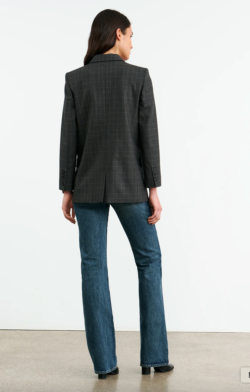 Side view of the Diane Blazer in Espresso Check by Nili Lotan featuring cuff buttons and elegant tailoring.