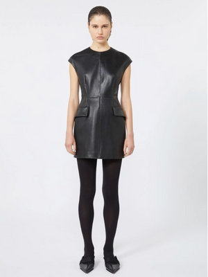 Elegant black Tefrite Leather Dress designed by Sportmax, made from soft nappa lamb leather.