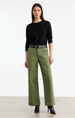 Close-up view of Leon Boy Pant in Camo, featuring detailed front and back pockets.