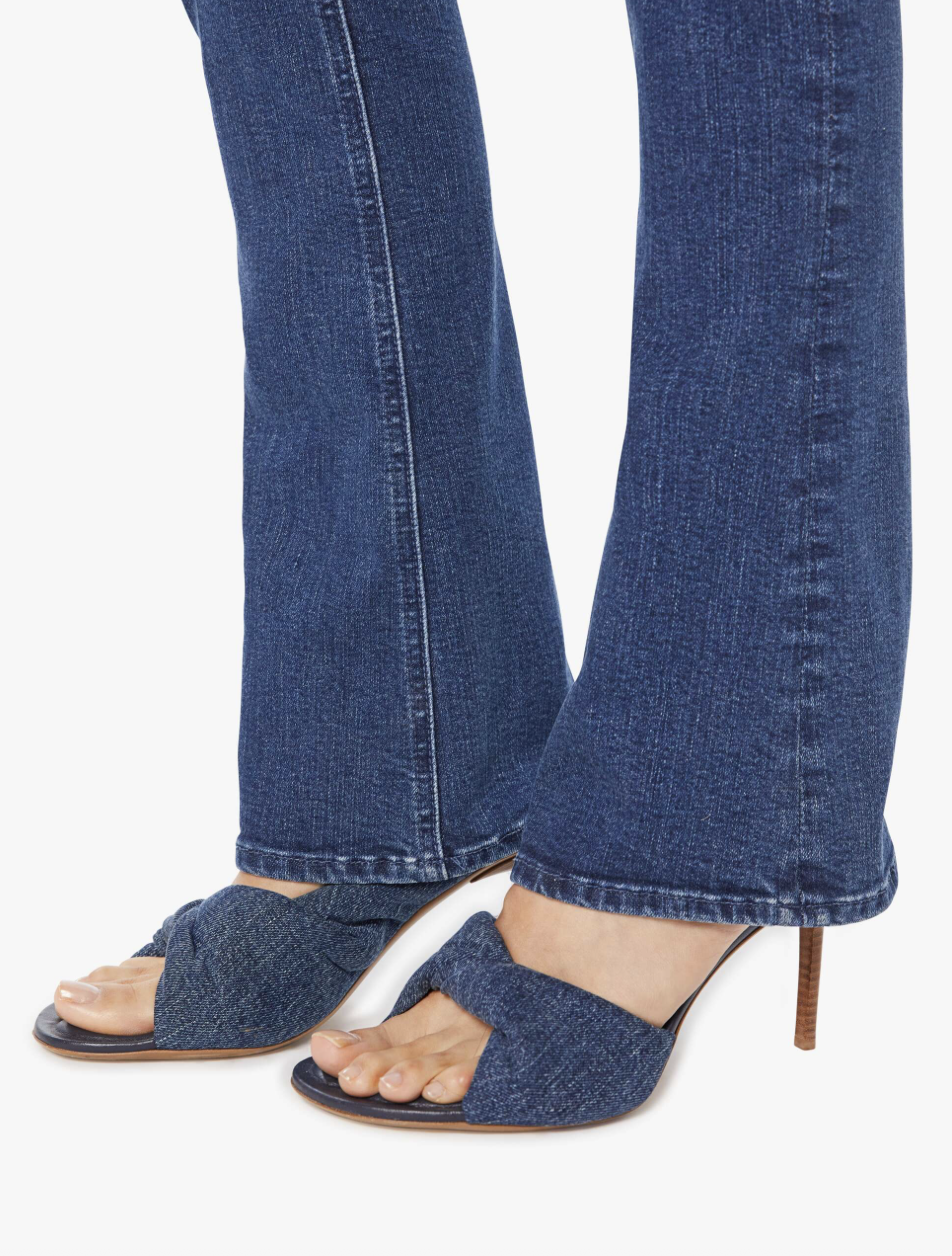 High Waisted Runaway in Start Your Engines displayed on a hanger, showcasing its fashionable skinny flare silhouette.